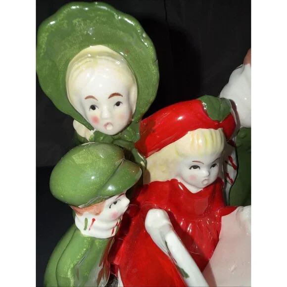 Christmas Carolers Music Box Vintage Ceramic Silent Night Rotates Works 8”Lx5”W - Picture 10 of 16